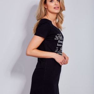 Wholesale Black cotton dress with print newspaper