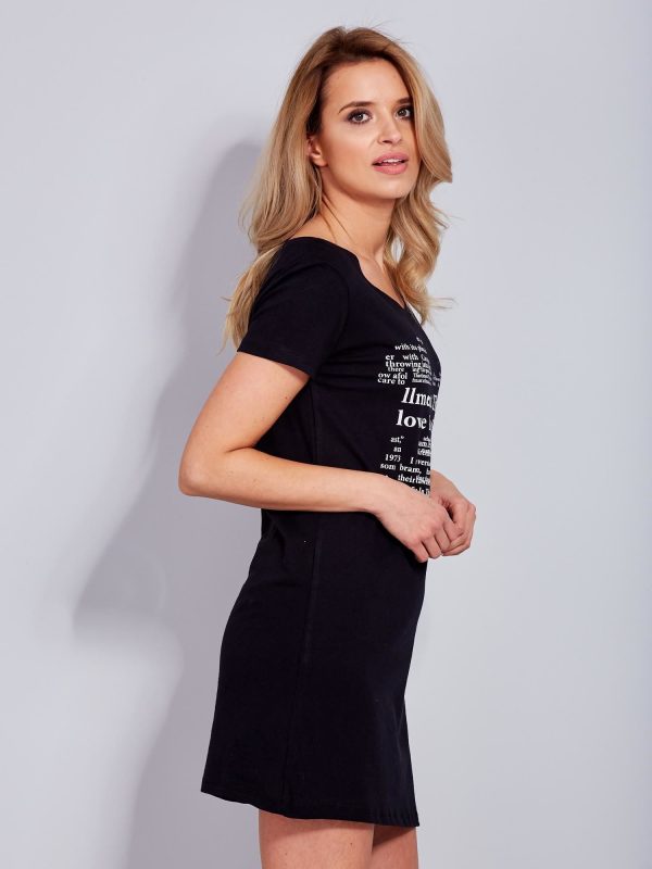 Wholesale Black cotton dress with print newspaper