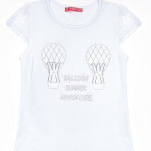 Wholesale White t-shirt for girl with applique with rhinestones