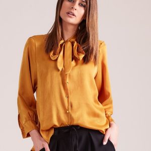 Wholesale Mustard satin blouse with binding