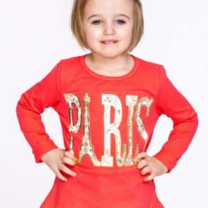 Wholesale Coral cotton girl blouse with PARIS inscription