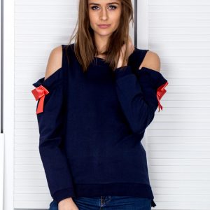 Wholesale Navy blue cut out sweatshirt with ribbons