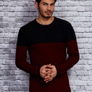 Wholesale Dark gray men's sweater with braided module