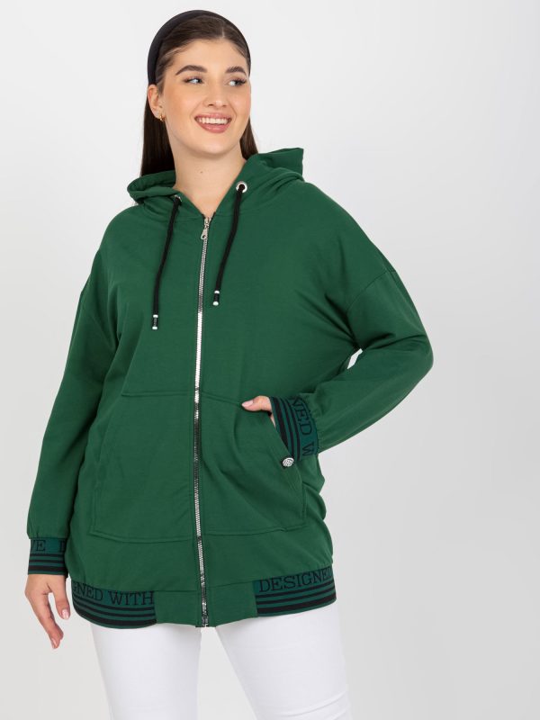 Wholesale Dark Green Plus Size Zip Hooded Sweatshirt