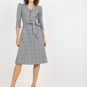 Wholesale White and black plaid cocktail dress with pockets