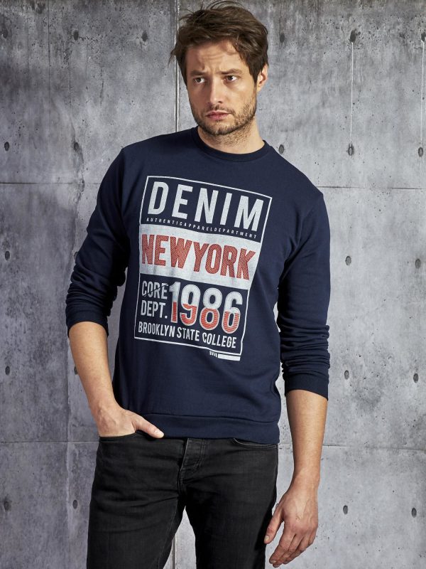 Wholesale Men's sweatshirt with urban print navy blue