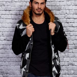 Wholesale Black sweatshirt for men with fur hoodie