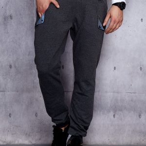 Wholesale Men's sweatpants dark grey with stripes and stripes