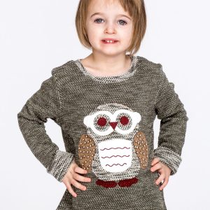 Wholesale Green children's sweater with owl and pearls