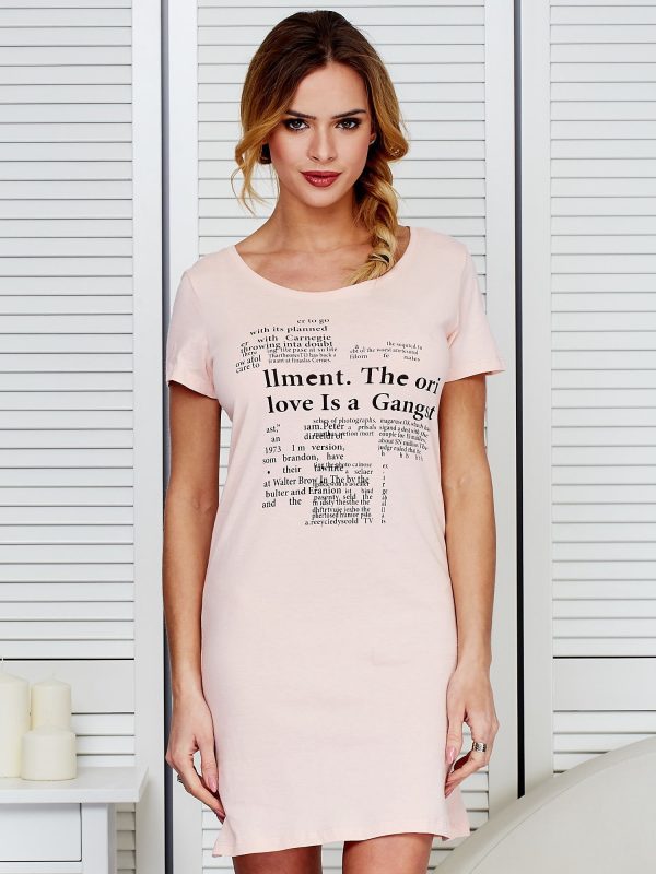 Wholesale Peach nightgown with print newspaper