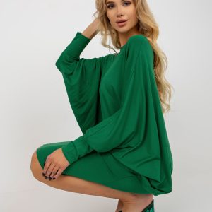 Wholesale Women's Green Wide Sleeve Bat Dress