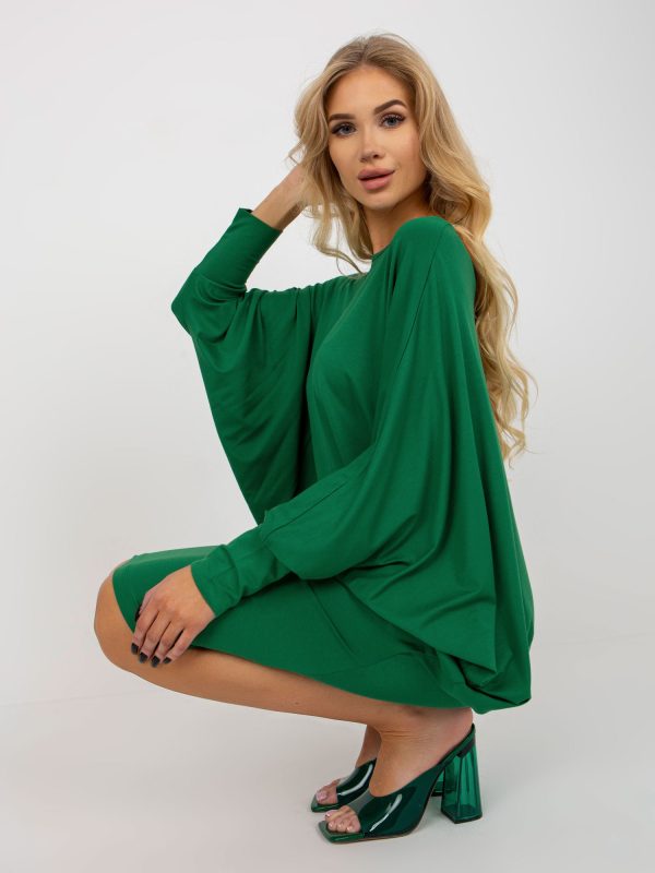 Wholesale Women's Green Wide Sleeve Bat Dress