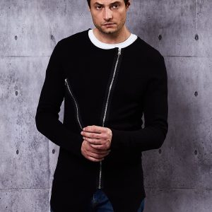 Wholesale Black sweatshirt for men with asymmetrical zippers