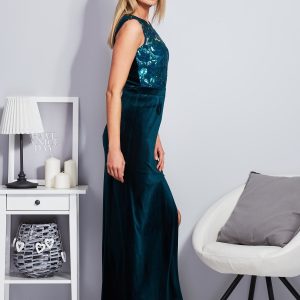 Wholesale Dark green velvet dress with sequin flowers