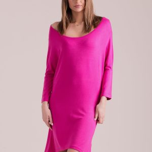 Wholesale Oversize dress with lowered shoulder line dark pink