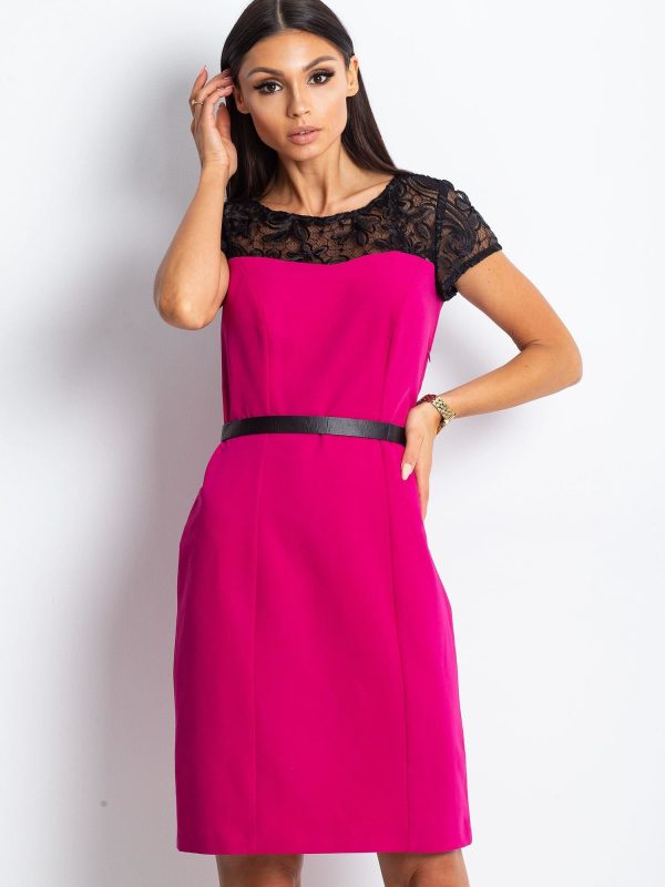 Wholesale Dark pink dress with lace neckline