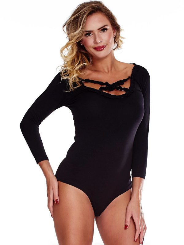 Wholesale Bodysuit with decorative neckline black