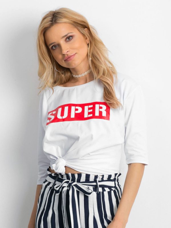 Wholesale White oversized blouse with inscription SUPER