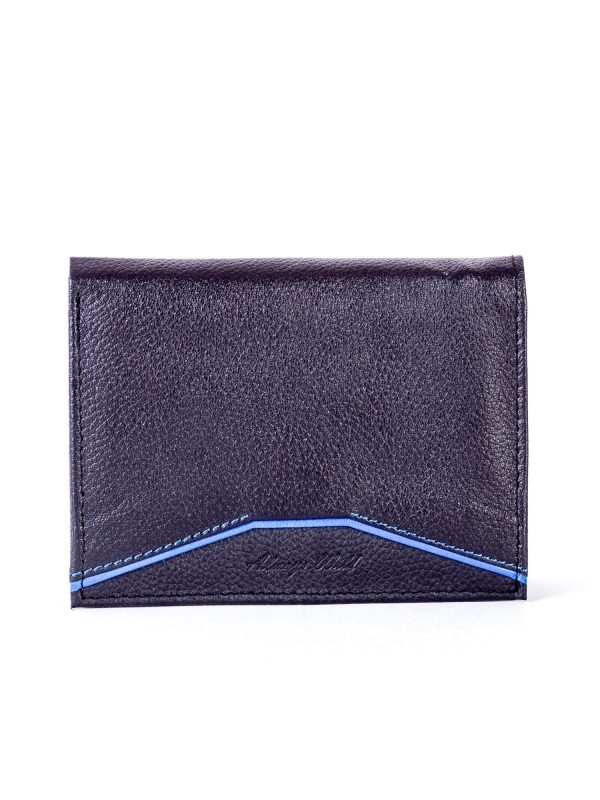 Wholesale Black leather wallet with blue trim