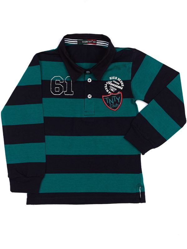 Wholesale Green Striped Cotton Boy Polo Blouse