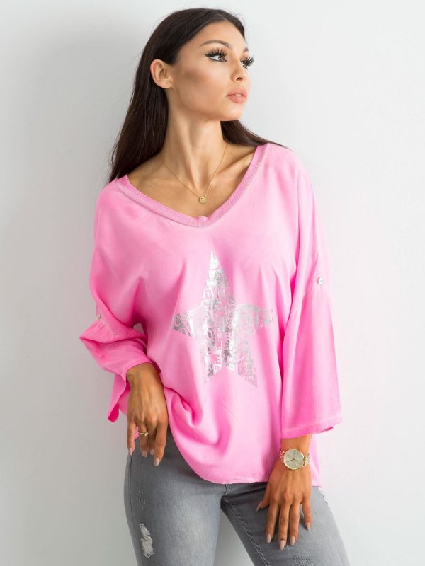 Wholesale Fluo Pink Loose Print Blouse