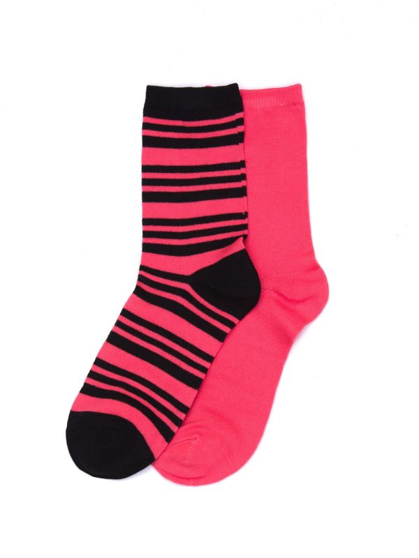 Wholesale Fluoride pink cotton socks smooth and striped 2-pack