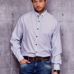 Wholesale White and blue shirt for men in small geometric pattern PLUS SIZE