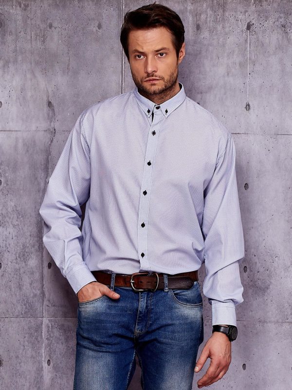 Wholesale White and blue shirt for men in small geometric pattern PLUS SIZE