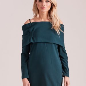 Wholesale Dark green cold arms dress with wide flounce