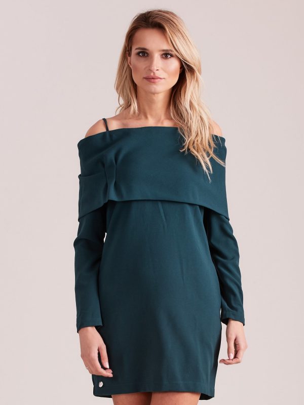 Wholesale Dark green cold arms dress with wide flounce