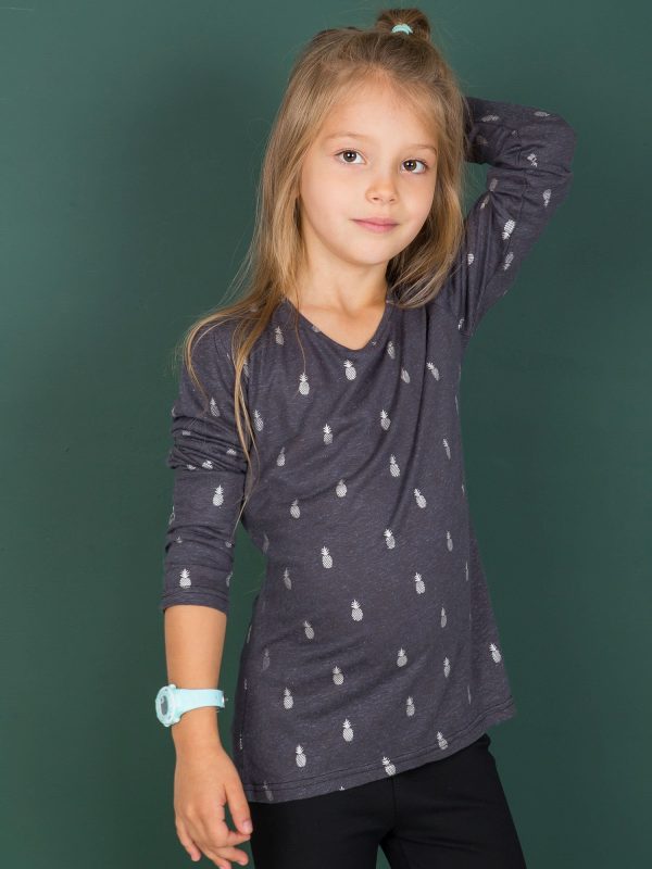 Wholesale Dark grey blouse for girl in golden pineapples