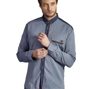 Wholesale Men's cotton shirt with stitching navy blue PLUS SIZE