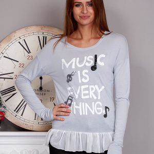 Wholesale BLOUSE WITH RUFFLE MUSIC IS EVERYTHING grey