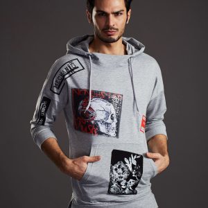 Wholesale Grey sweatshirt for men with skull and stripes