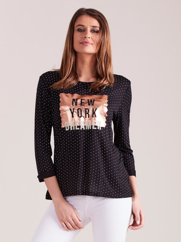 Wholesale Black polka dot blouse with applique