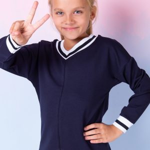 Wholesale Navy blue V-neck girl sweatshirt with welts