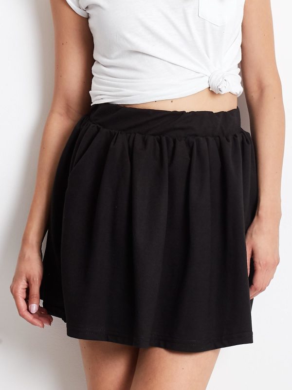 Wholesale Black flared sweatshirt skirt with pockets