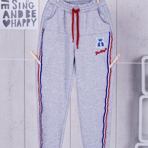 Wholesale Grey sweatpants for boy with colored tape