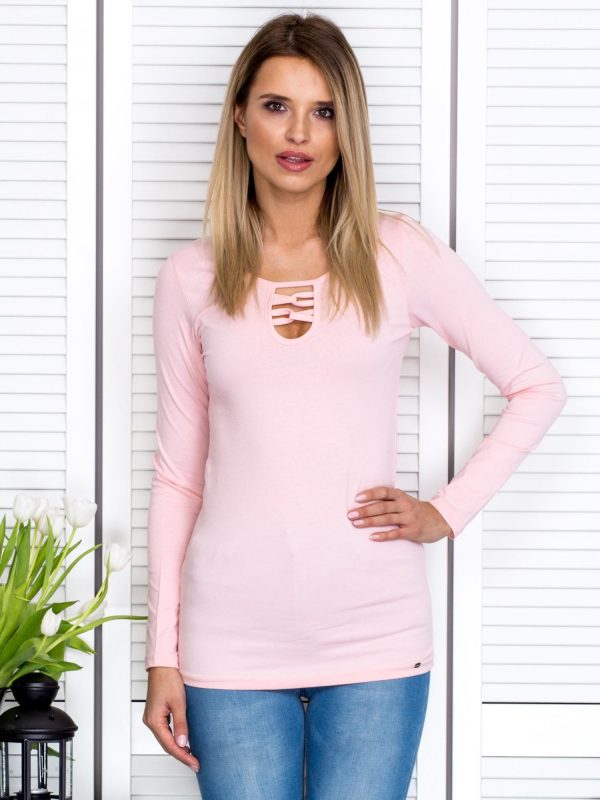 Wholesale Pink blouse with lace-up insert