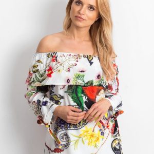 Wholesale Ecru blouse with colorful flowers