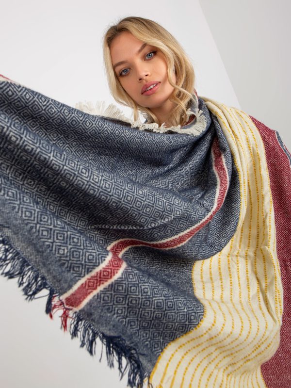 Wholesale Navy Blue Red Women's Winter Shawl with Patterns