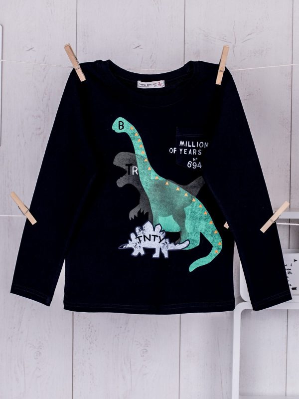 Wholesale Navy blue children's blouse with dinosaurs