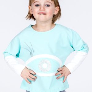 Wholesale Mint cotton girl sweatshirt with eye and quilting