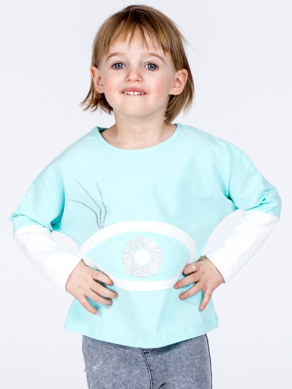 Wholesale Mint cotton girl sweatshirt with eye and quilting