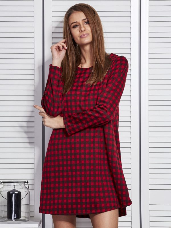 Wholesale Red plaid dress with a trapezoidal cut