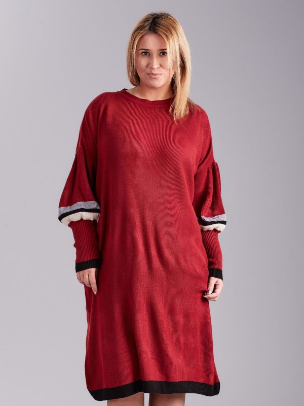 Wholesale Burgundy knitted dress PLUS SIZE