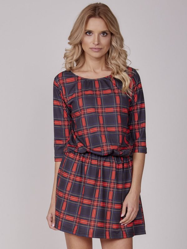 Wholesale Black checkered dress with elastic waistband