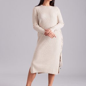 Wholesale Beige knitted dress with side lacing