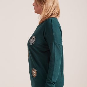 Wholesale Dark green blouse with appliqué and beads PLUS SIZE