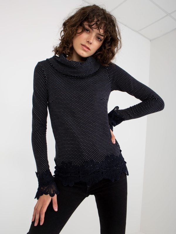 Wholesale Navy blue women's sweater with flowing neckline